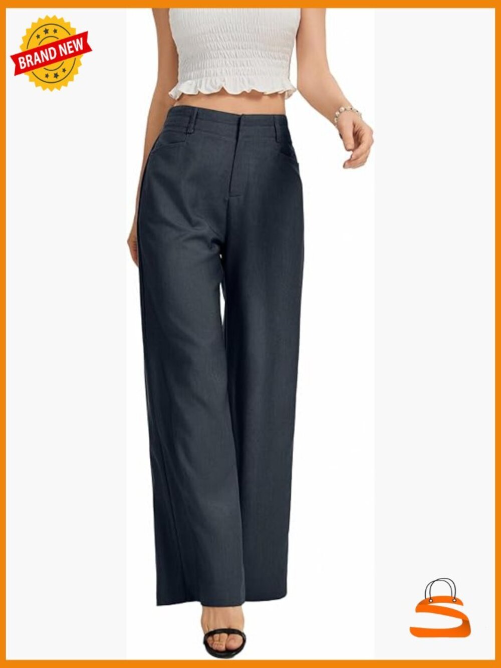 High Waisted Wide Leg Pants Stretchy Double Waisted Casual Work